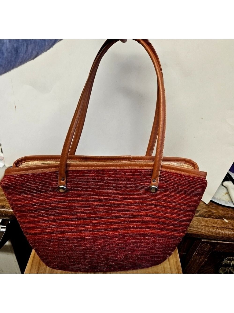 Vintage Vibrant Red/Orange Straw Bag